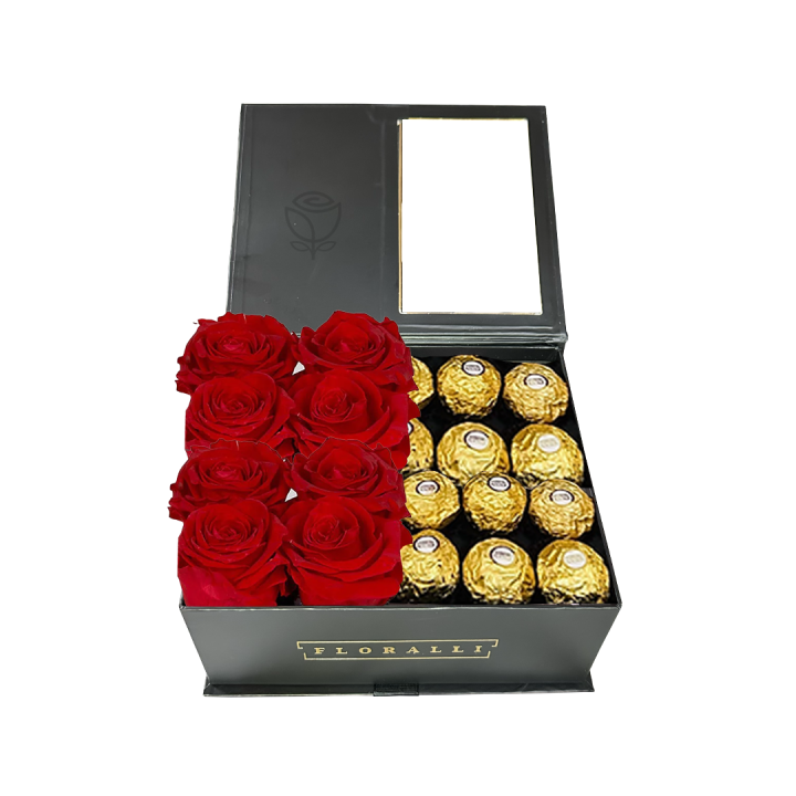 Square Black Box With Chocolate and Roses