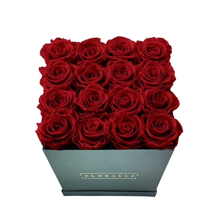 Square Black Box With 16 Roses.