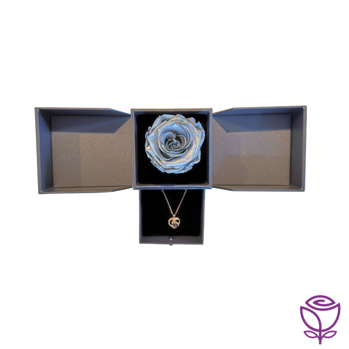 Gray Mini Box With 1 Preserved Rose and Gift